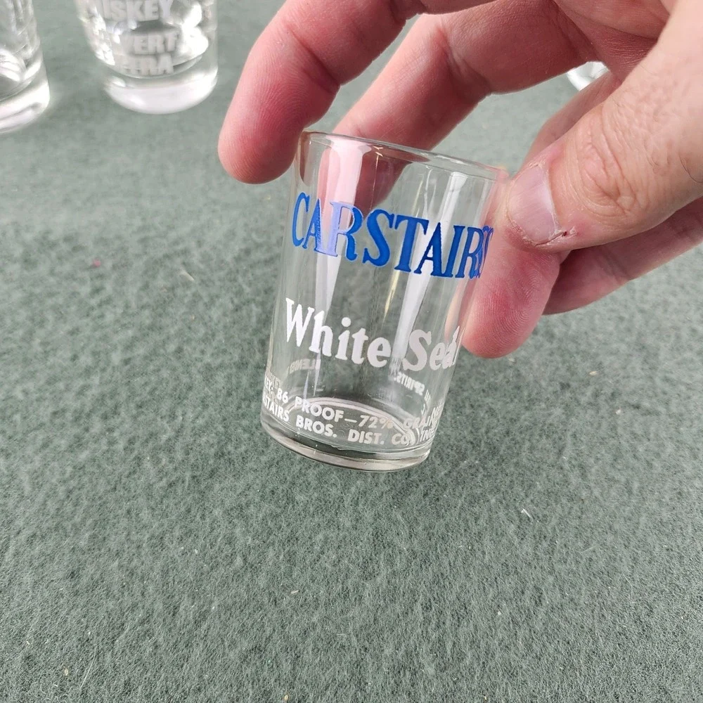 4x Vintage Shot‎ Glasses - Liquor Brands - Calvert Carstairs 100 Pipers